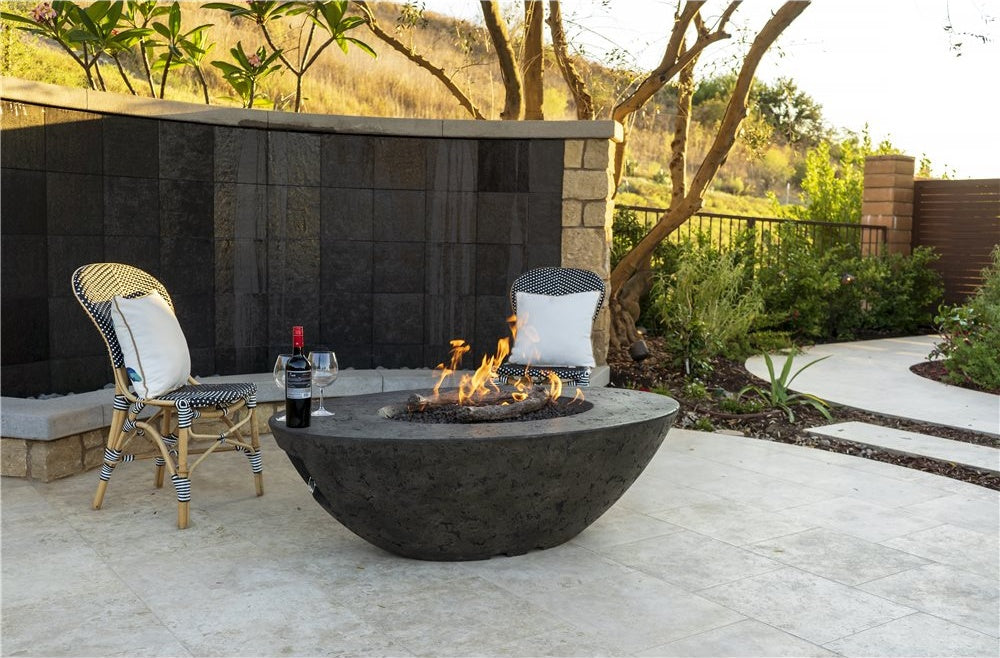 American Fyre Designs Calais Oval Fire Table, 60" GFRC, Black Lava