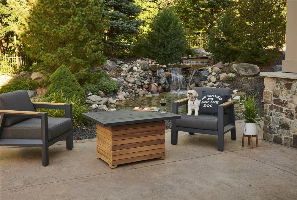 Outdoor GreatRoom Darien Fire Table | Teak Base & Aluminum Top