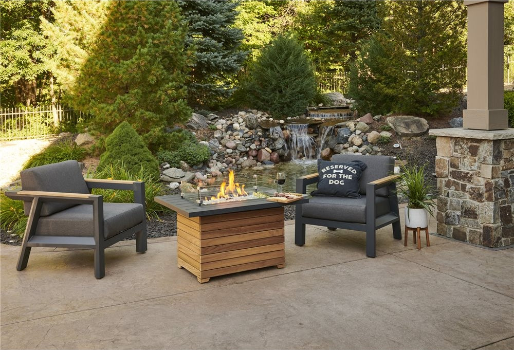 Outdoor GreatRoom Darien Fire Table | Teak Base & Aluminum Top